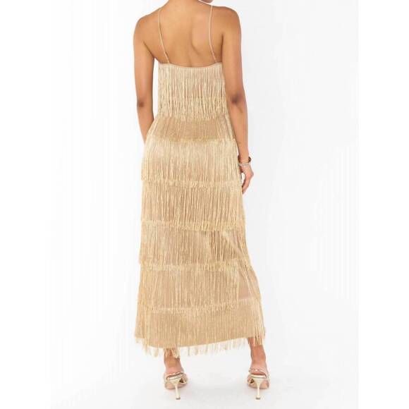 NEW SHOW ME YOUR MUMU gatsby maxi dress in gold rush fringe - Picture 3 of 5